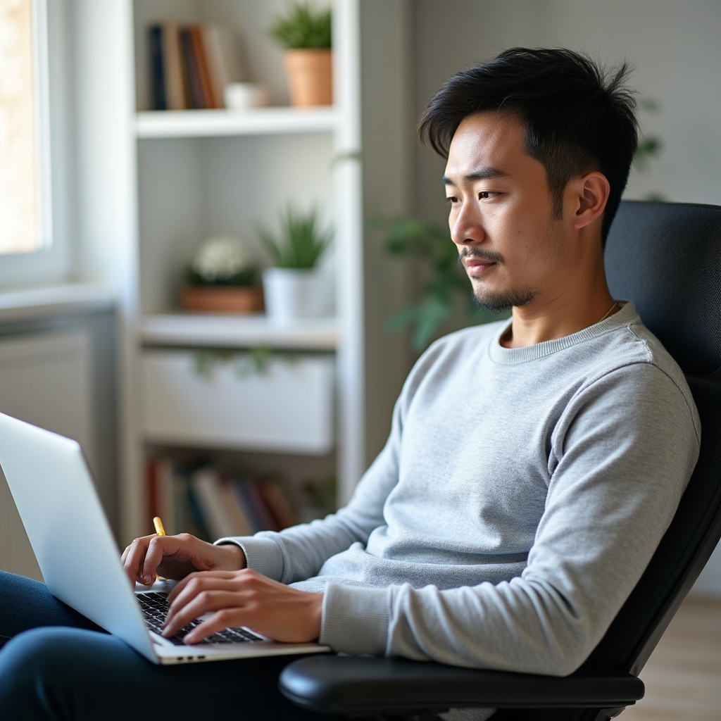 Person nimmt von zu Hause am Webinar teil